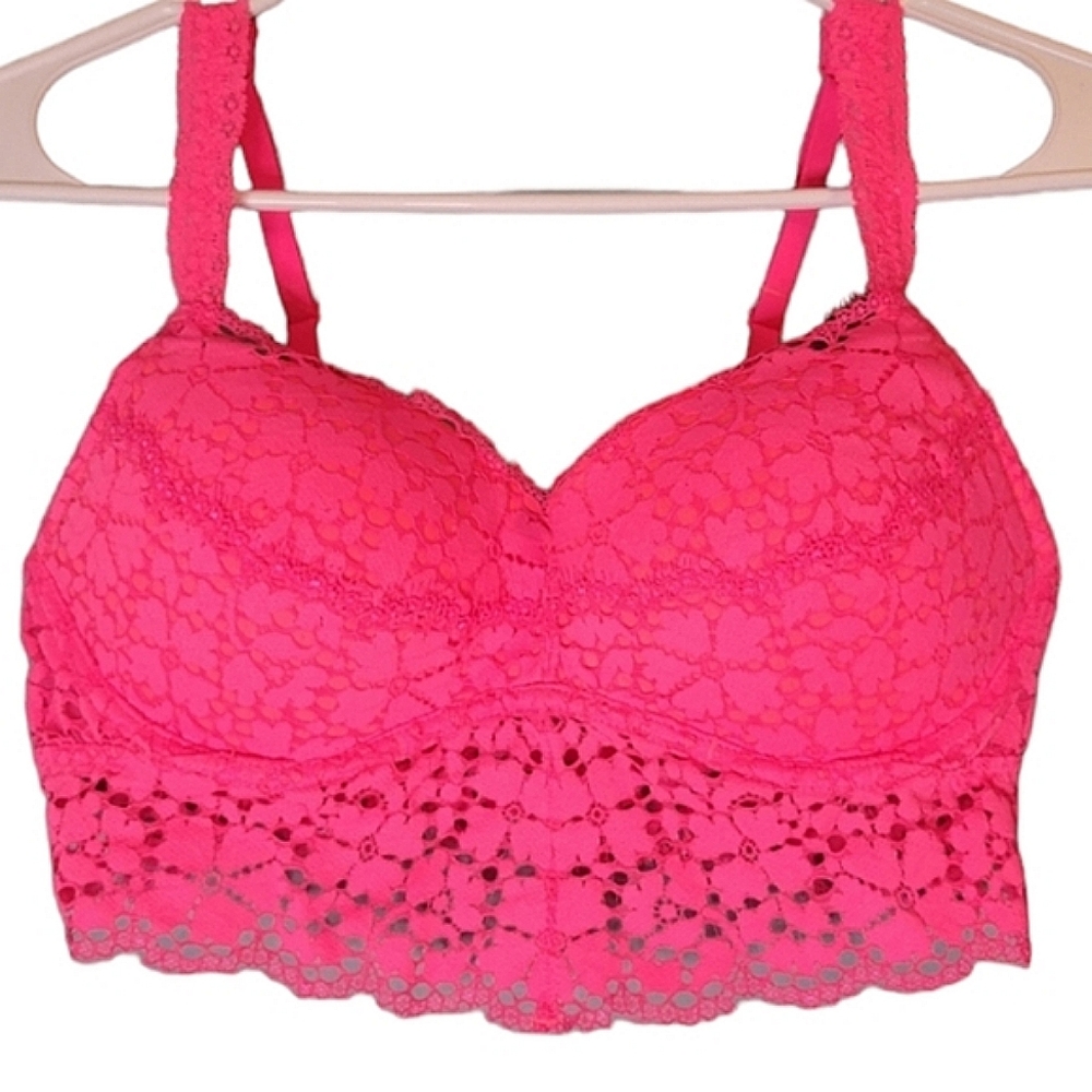 💎Pink Victoria's Secret Medium Lace Bralette Push-up Hot Pink